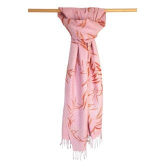 Pink Cashmere Shawl with Eucalyptus Leaf Prints marian may textile art