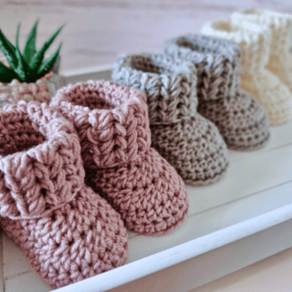 New baby booties made with 100% merino wool, they are made from the sole up in one piece. There is a small selection of colours to choose from and they are posted in either a letterbox size box or you can choose a gift box