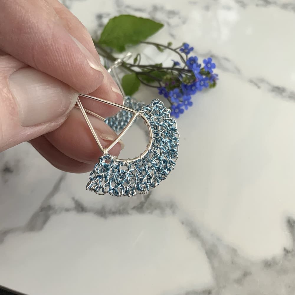 Blue earrings in enamelled wire with sterling silver