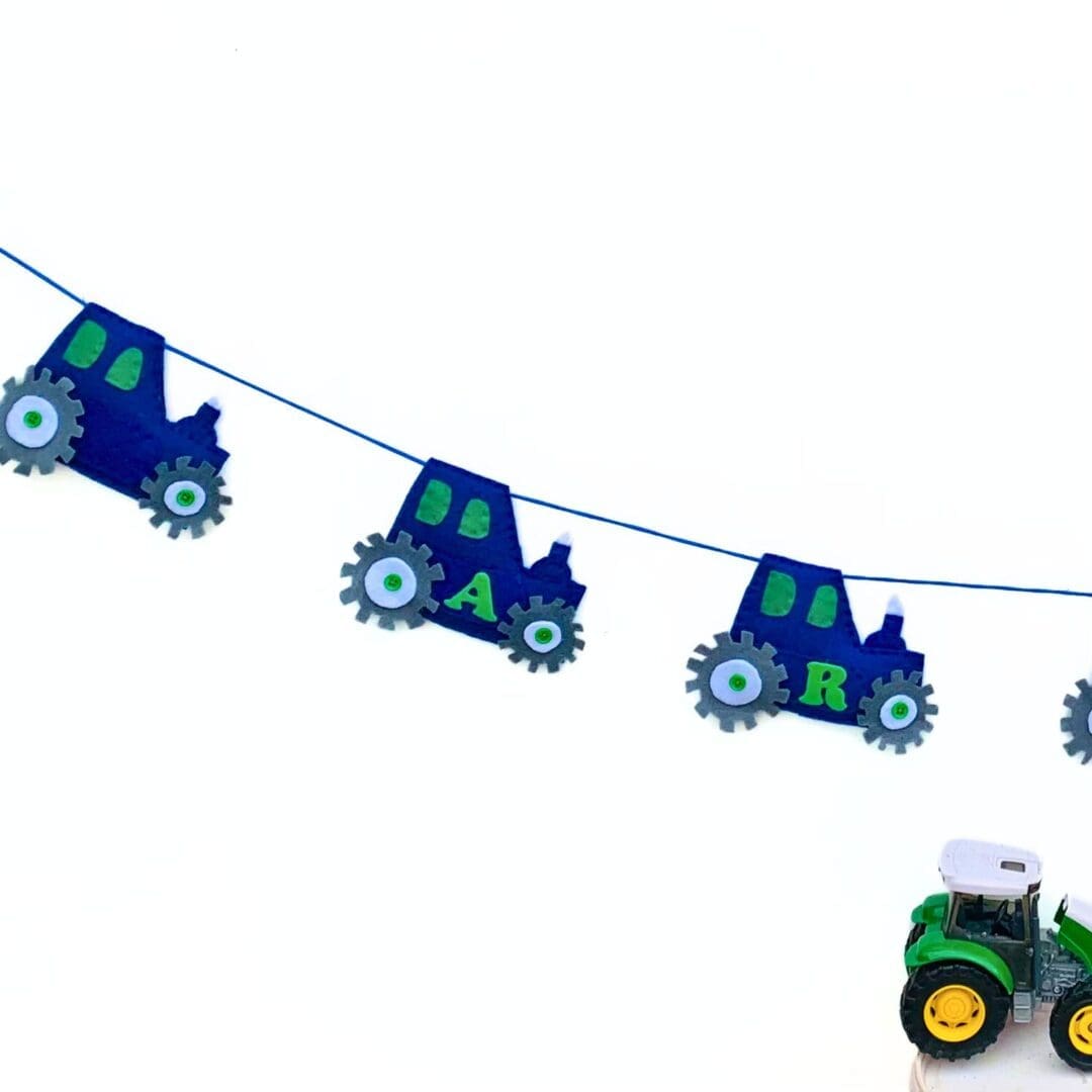 Blue tractor bunting