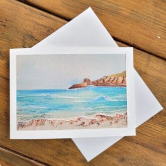 Print of original embroidery greetings card 5 x 7 inches of Broad Haven beach.
