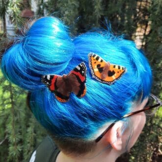 British butterfly hair pins. Red Admiral and Tortoiseshell butterflies pictured.