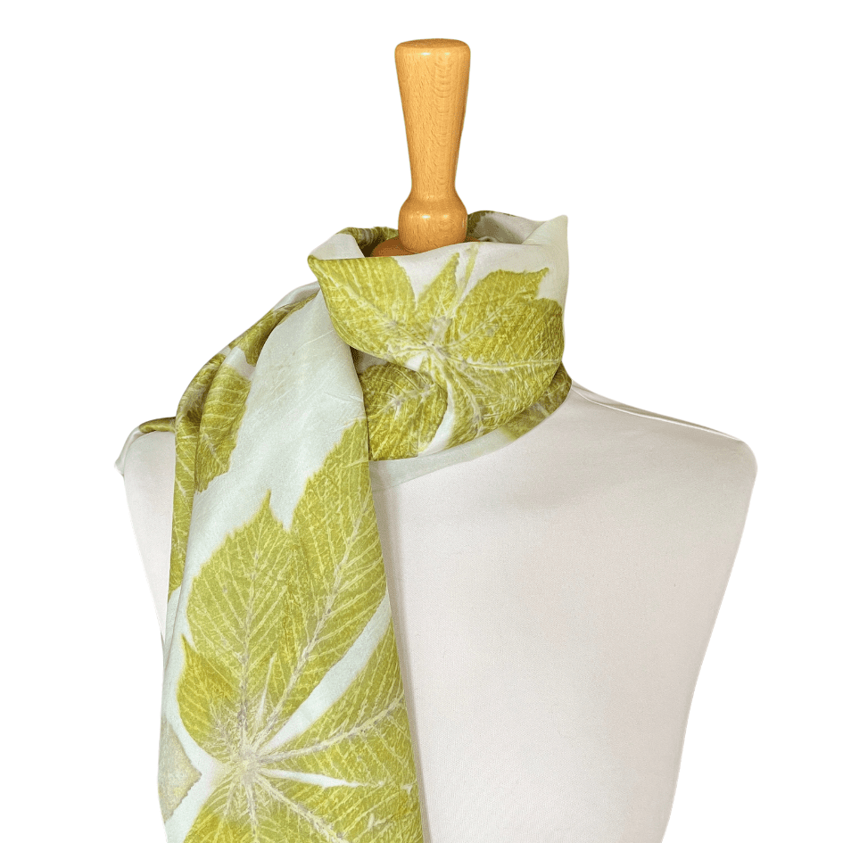 Botanically-printed-silk-scarf-using-horse-chestnut-leaves