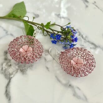 Flower earrings in pink mother of pearl