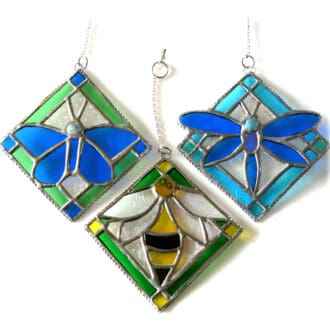 Dragonfl butterfly fee stained glass suncatcher tile framed handmade joysofglass unique