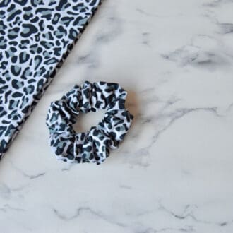Grey, black and white leopard print scrunchie