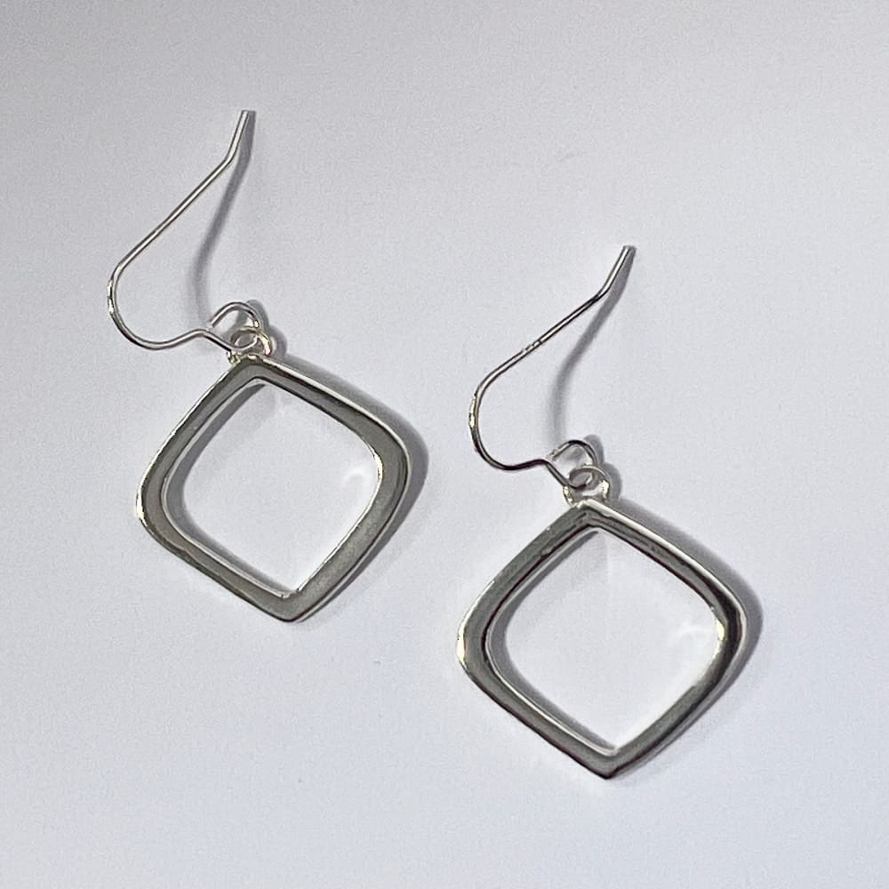 Handmade silver rhombus shape dangly earrings