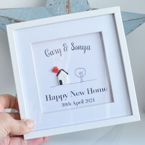 Happy new home framed keepsake gift with polymer clay house and heart