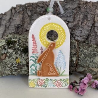 Ceramic moongazing hare hanging decoration