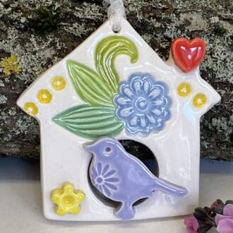 Pottery birdhouse decoration purple bird