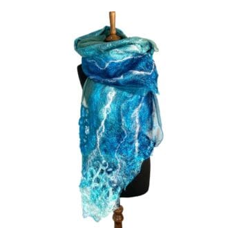 Rippling River silk and wool nuno felt scarf marian may textile art