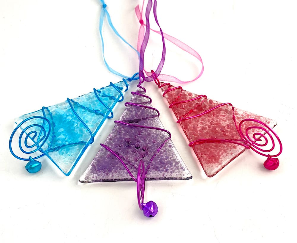 Pink, purple and turquoise blue tree decorations