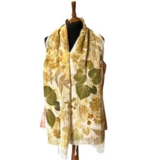 green cream leaf print organic cotton scarf marian may textile art