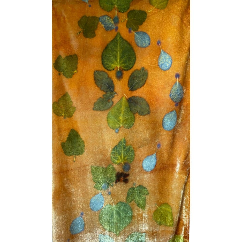 Apricot Fool Silk Velvet Scarf Shawl Botanically Printed with Leaves marian may textile art