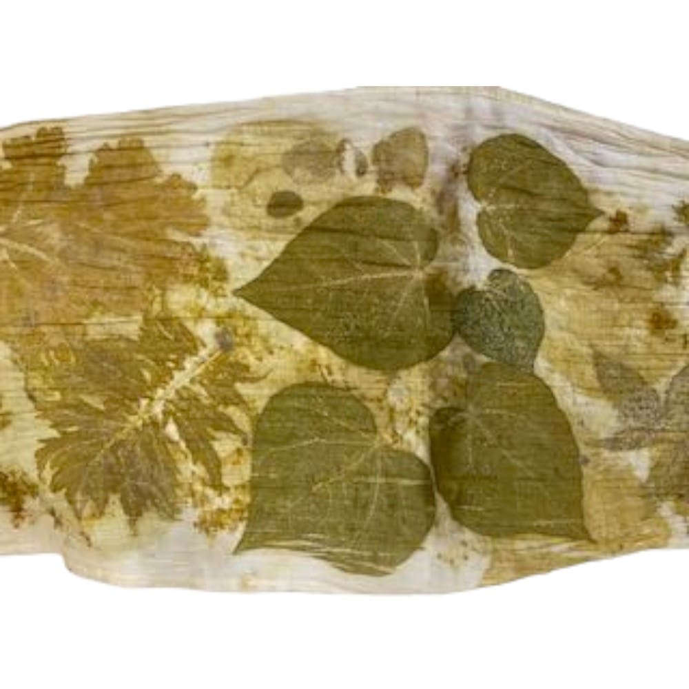 green cream leaf print organic cotton scarf marian may textile art