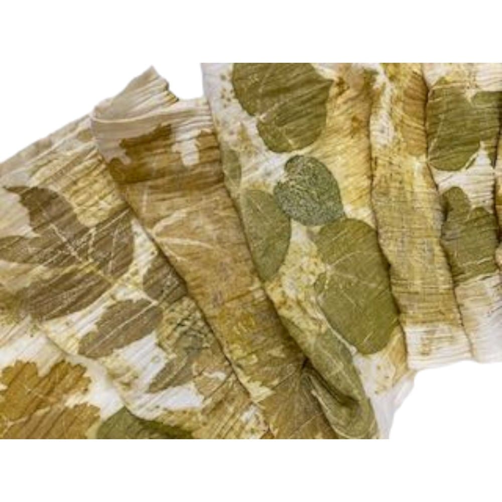 green cream leaf print organic cotton scarf marian may textile art