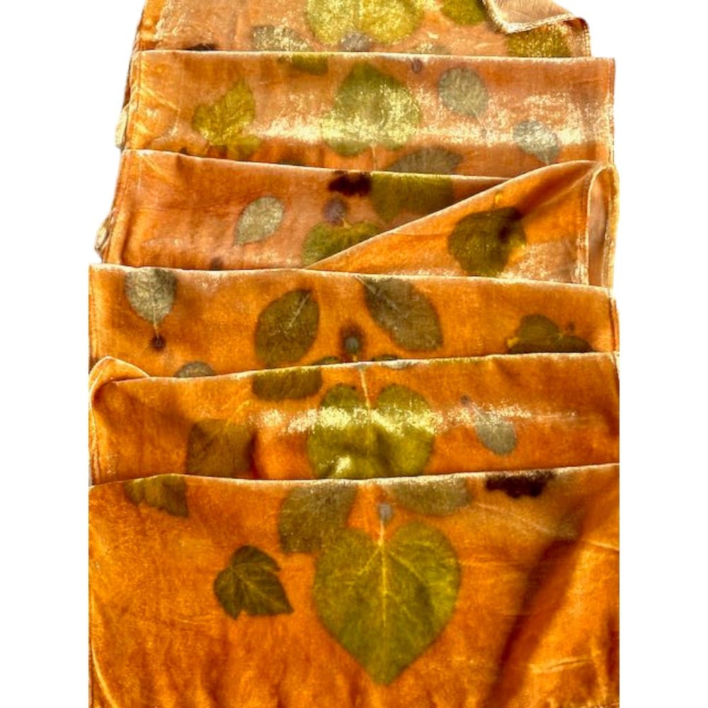 Apricot Fool Silk Velvet Scarf Shawl Botanically Printed with Leaves marian may textile art