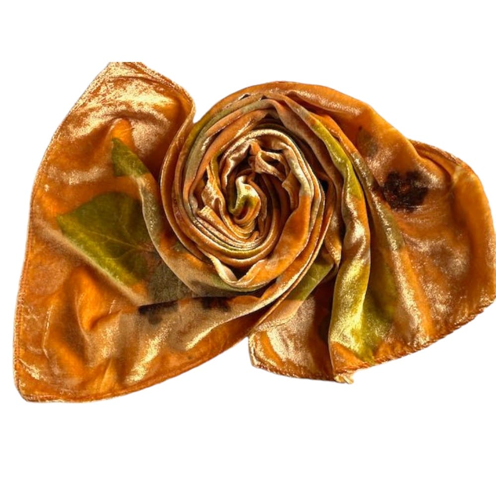 Apricot Fool Silk Velvet Scarf Shawl Botanically Printed with Leaves marian may textile art