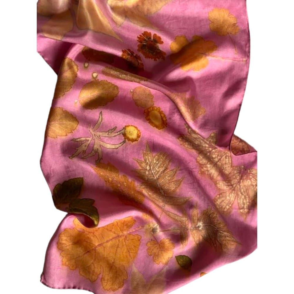 golden rose botanical print silk twill scarf wrap pink marian may textile art
