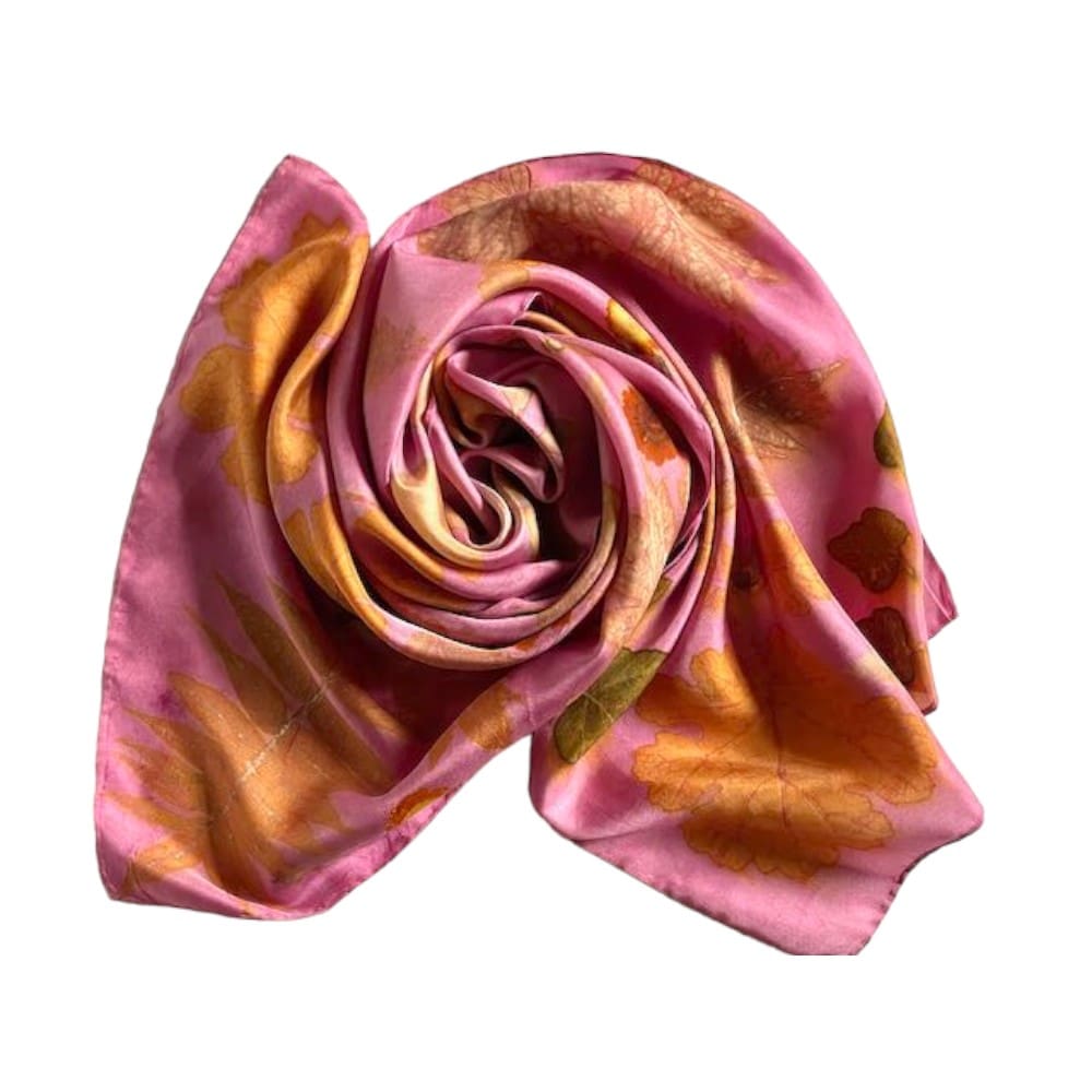 golden rose botanical print silk twill scarf wrap pink marian may textile art
