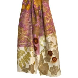 Damson Cream Silk Twill Scarf Botanically Printed with Leaves and Flowers marian may textile art