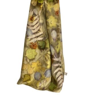Woodland Stream Silk Twill Scarf Botanically Printed with Leaves and Flowers marian may textile art