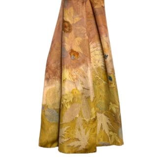 Autumn Gold Silk Twill Scarf Botanically Printed with Leaves and Flowers marian may textile art
