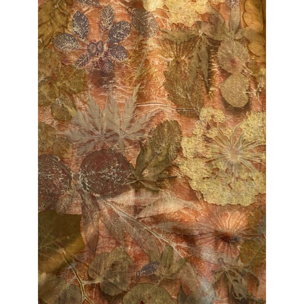 Autumn Woodland Silk Twill Scarf Botanically Printed with Leaves and Flowers marian may textile art