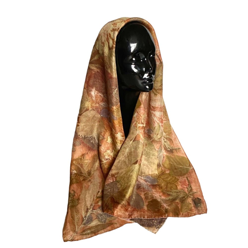 Autumn Woodland Silk Twill Scarf Botanically Printed with Leaves and Flowers marian may textile art