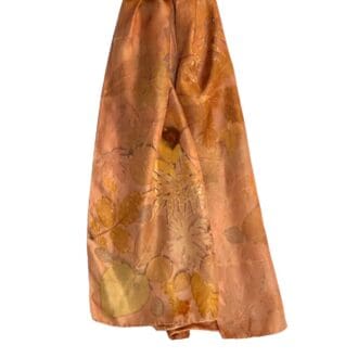 Copper Glow Silk Twill Scarf Botanically Printed with Leaves and Flowers marian may textile art