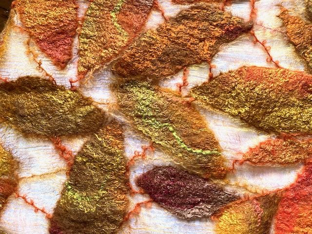 autumn leaf drift scarf wool silk nuno felt marian may textile art