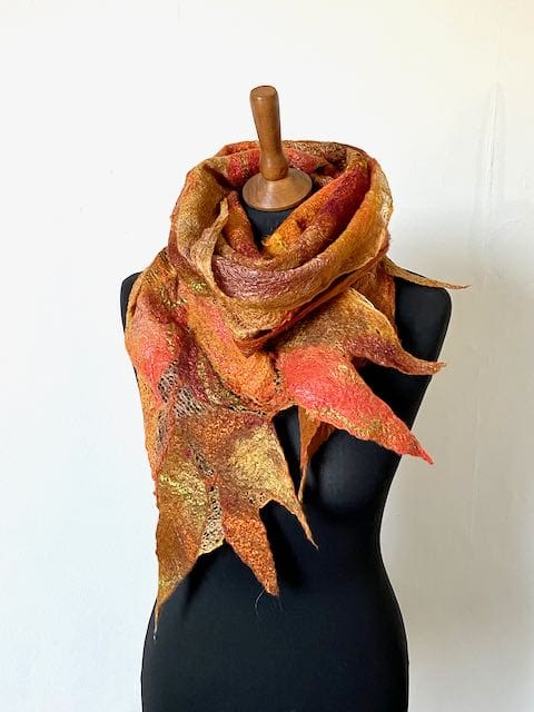 autumn leaf drift scarf wool silk nuno felt handmade marian may textile art
