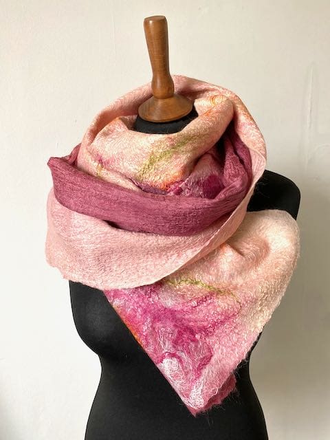 raspberry ripple scarf wool silk nuno felt marian may textile art