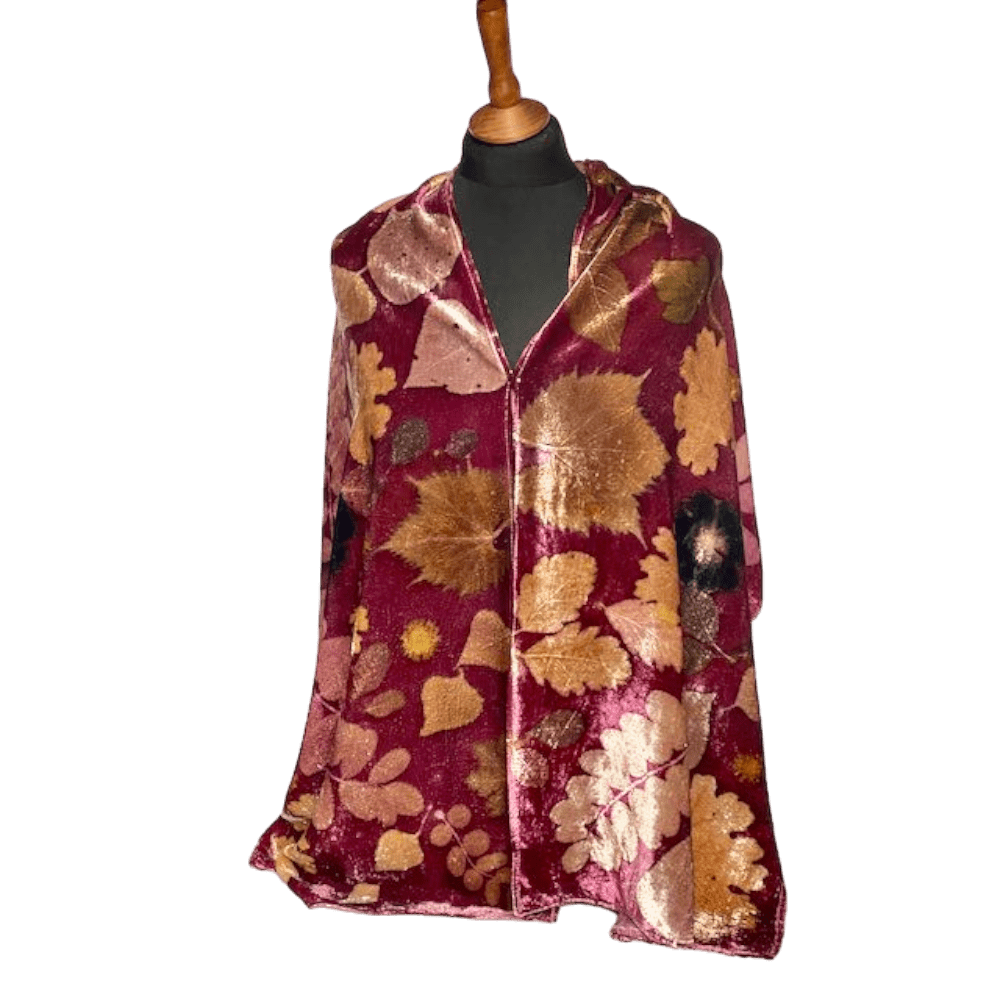 Damson Shimmer silk velvet scarf botanical print marian may textile art