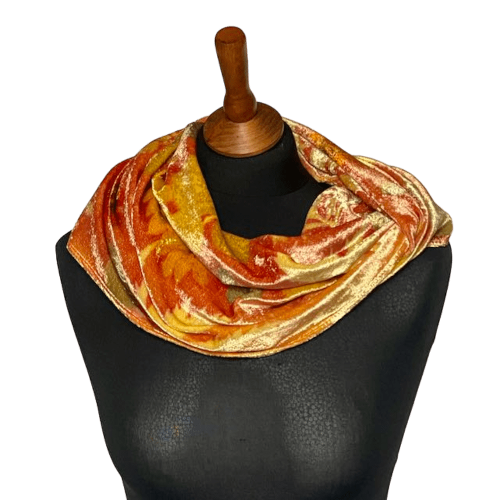 Peach Melba Silk Velvet Scarf Botanically Printed with Leaves and Flowers marian may textile art