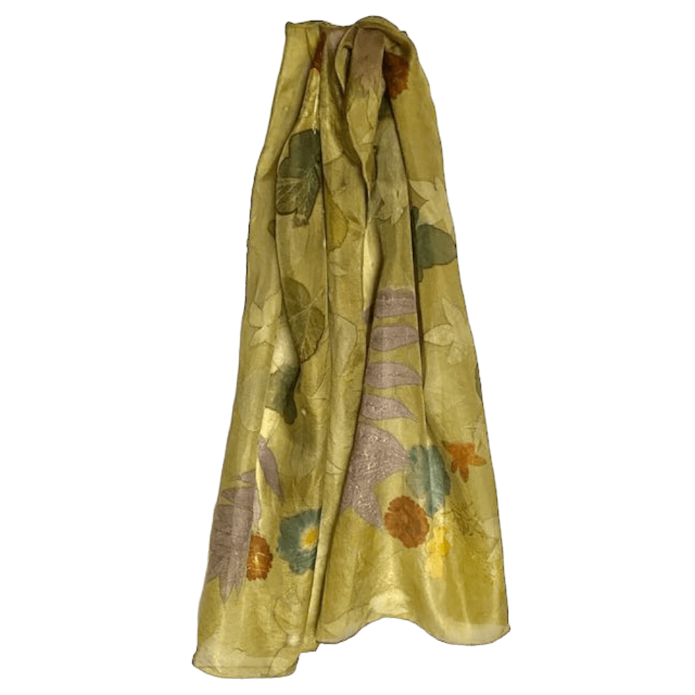 Green Silk Scarf Botanical Leaf Prints 23132 marian may textile art