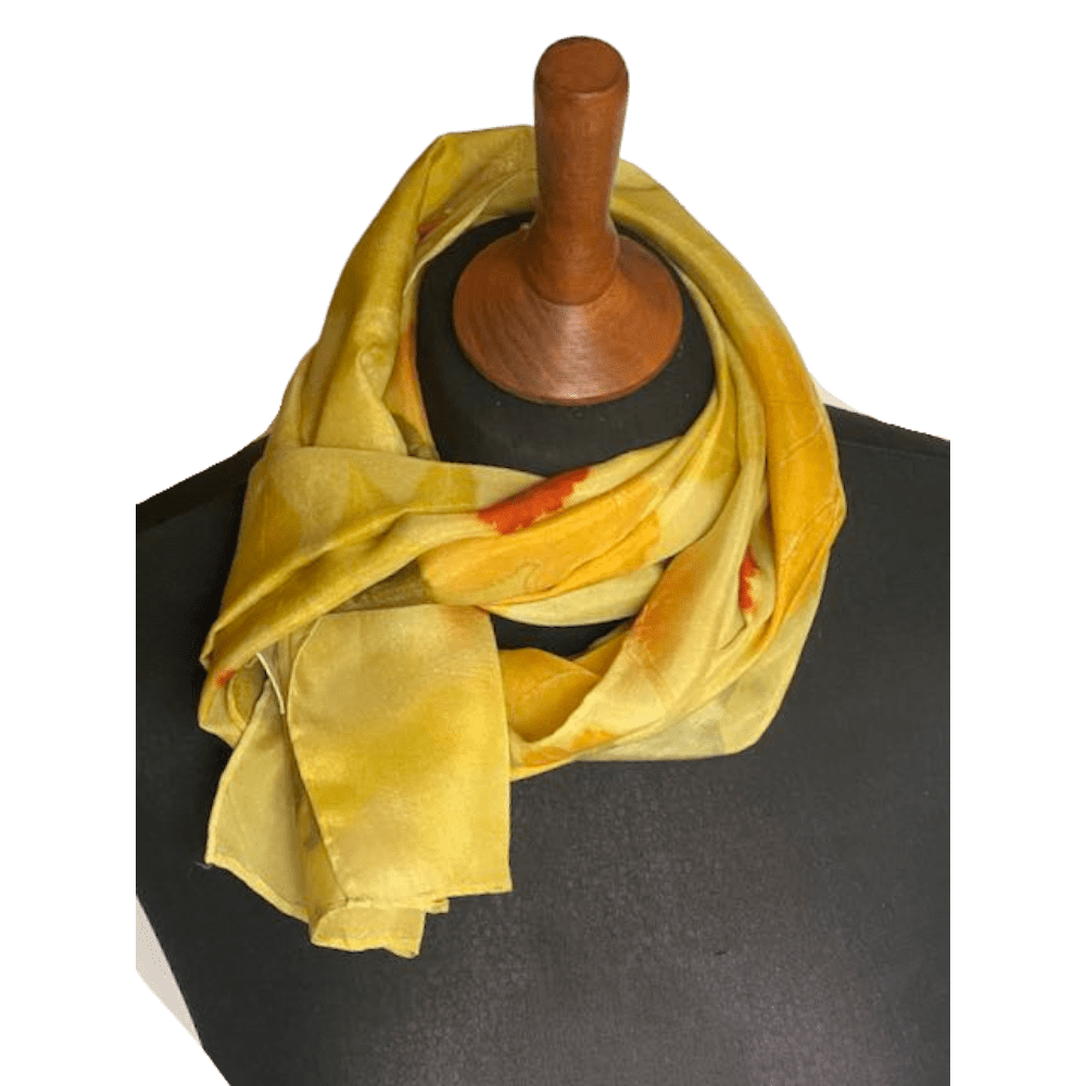 zingy green silk scarf leaf prints 23131 marian may textile art
