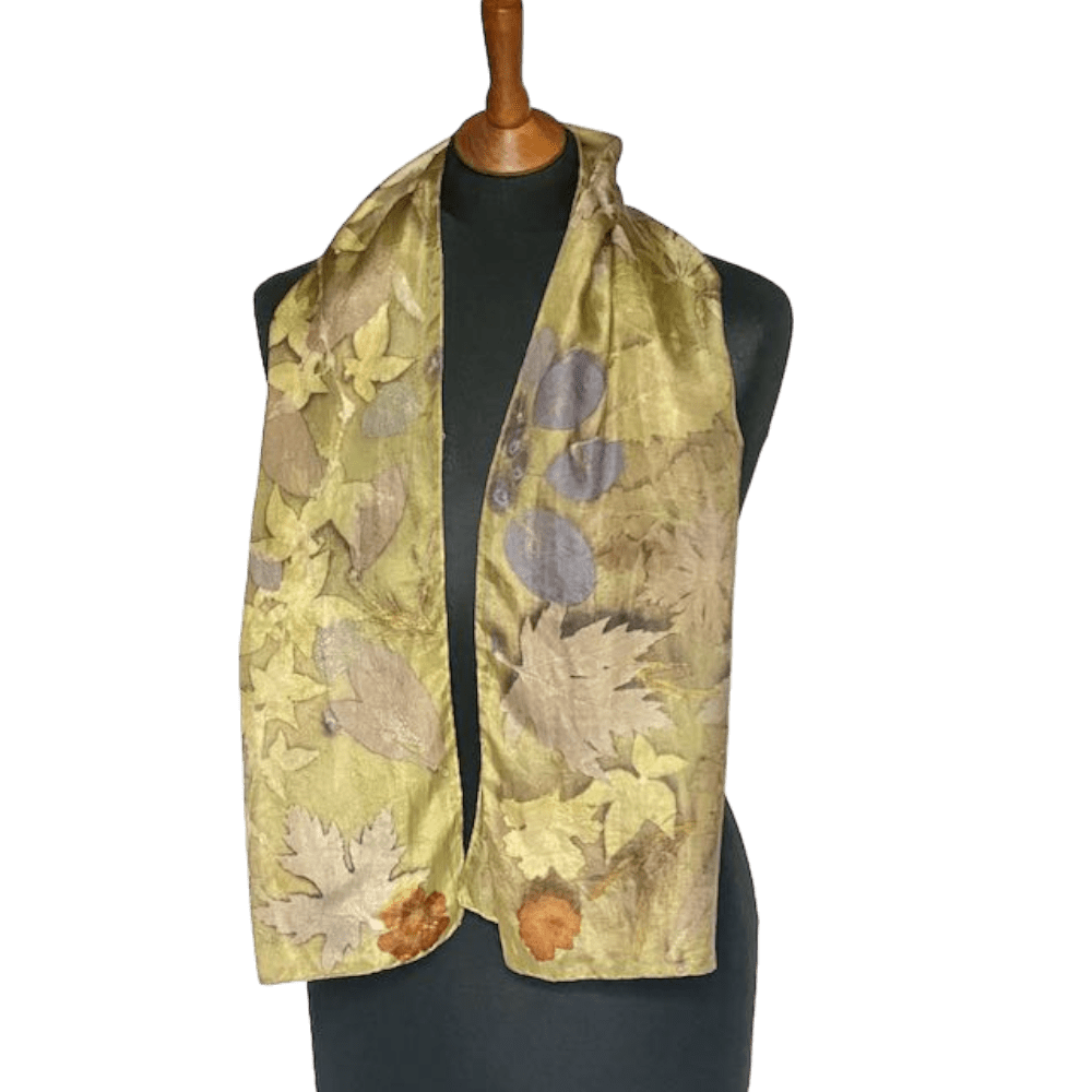 Moss Green silk scarf 23133 botanical print marian may textile art