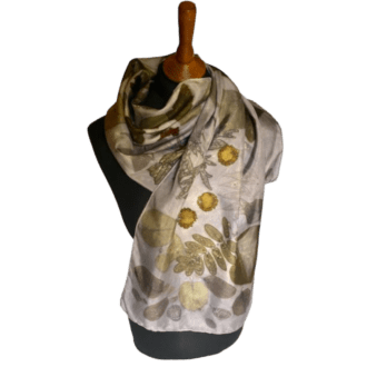 Ash grey silk scarf botanical prints 23129-1 marian may textile art