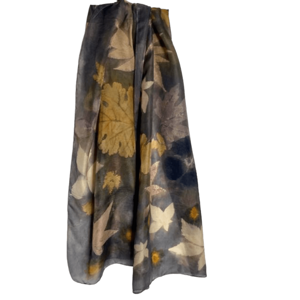 pewter grey silk scarf botanical print 23108 marian may textile art