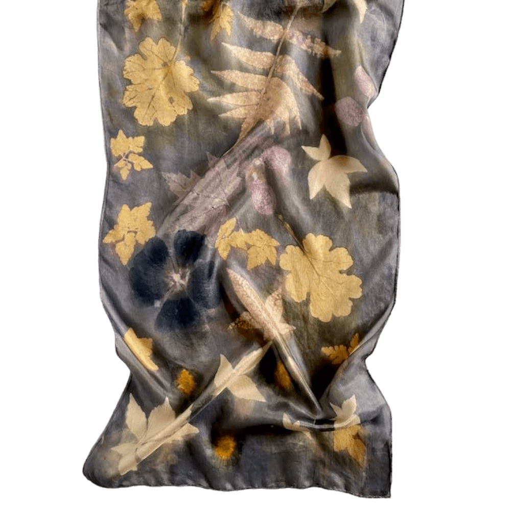 pewter grey silk scarf botanical print 23108 marian may textile art