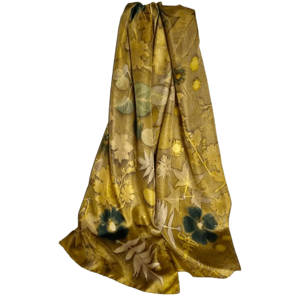 golden chartreuse silk twill scarf botanical prints 23204 marian may textile art