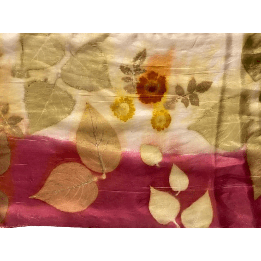 Raspberry cream silk scarf botanical prints 23122 marian may textile art