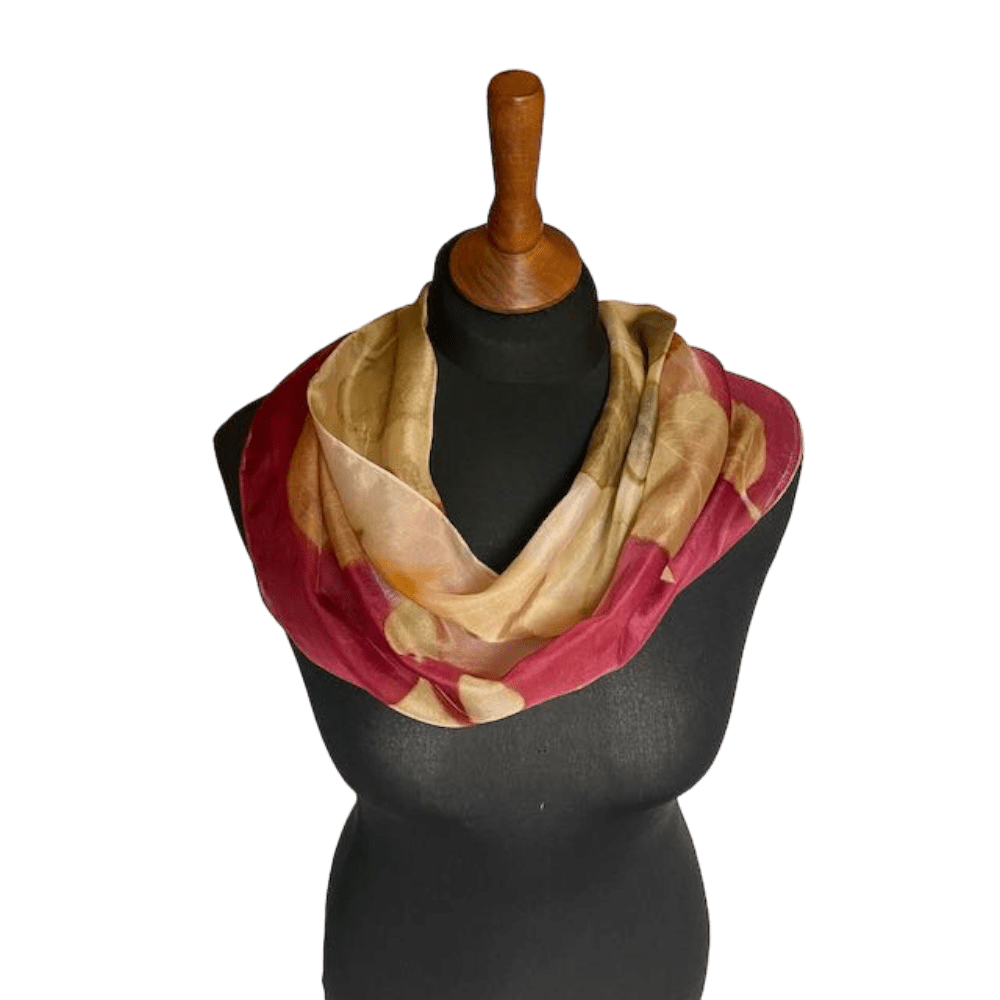 Raspberry cream silk scarf botanical prints 23122 marian may textile art