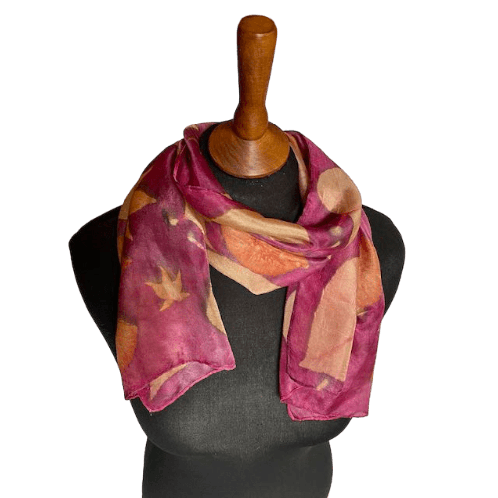Cherry Gold silk scarf botanical prints 23126 marian may textile art