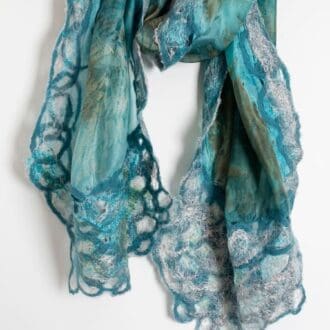 botanic garden teal silk wool scarf shawl marian may textile art