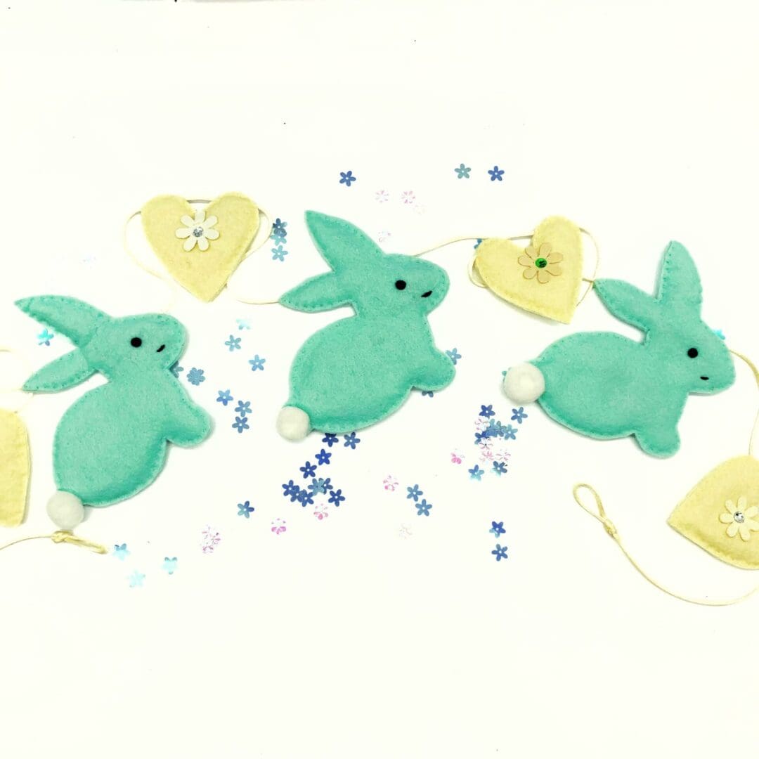Mint rabbits with lemon hearts bunting