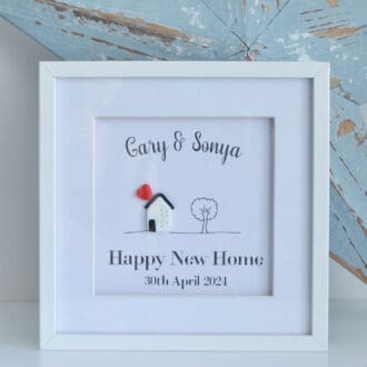 Happy new home framed keepsake gift with polymer clay house and heart