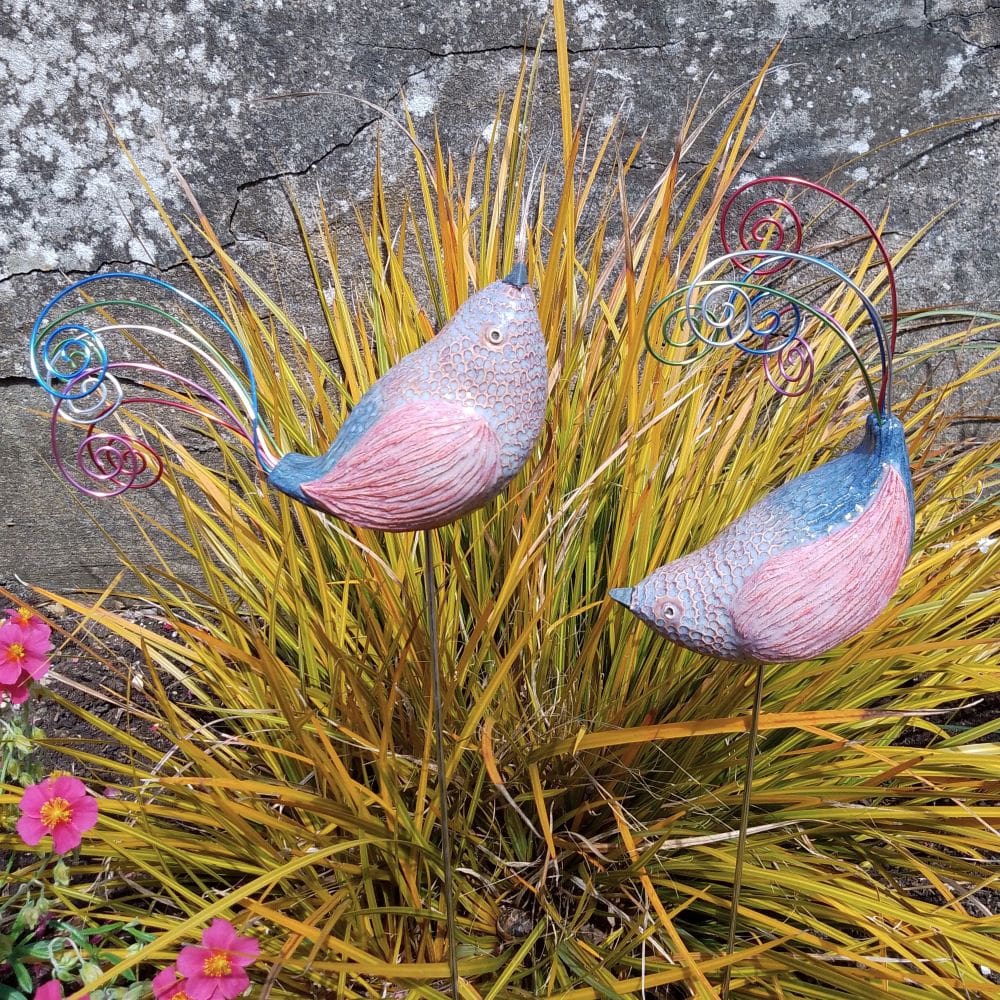 Pair of Pink & Blue Ceramic Birds