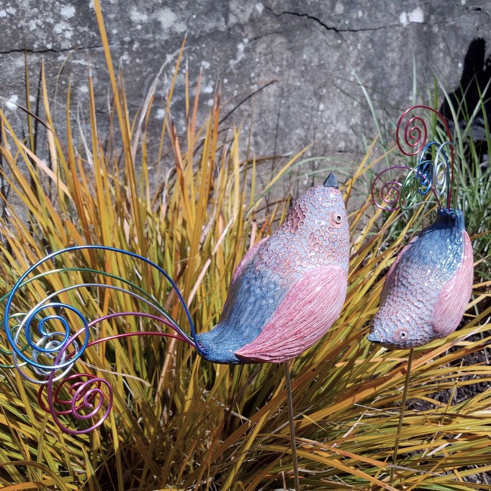 Pair of Pink & Blue Ceramic Birds